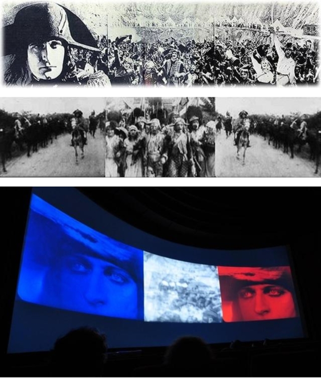 "הטריפטיך" ב"נפוליאון": 1. תמונה אחת רחבה; 2. שלוש תמונות צמודות; 3. הטריקולור